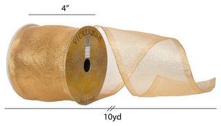 Shiny Wired Edge Christmas Ribbon, Gold, 4" x 10yd