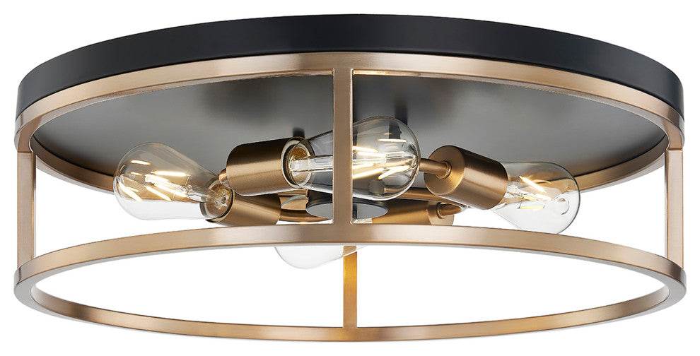 Knox Round Flush-Mount 4-Light Matte Black/Brass