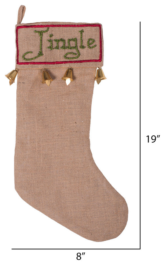 Vickerman Qtx17422 Decorative 8"X19" Burlap Jingle Christmas Stocking