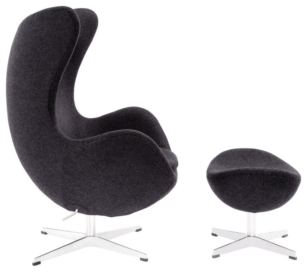 Modern Contemporary Living Room Lounge Chair and Ottoman Set Dark Gray