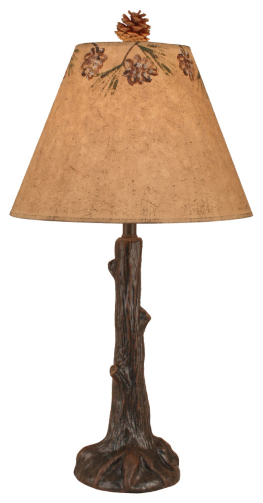Rust Tree Trunk Table Lamp With Burnt Umber Pinecone Canopy Shade