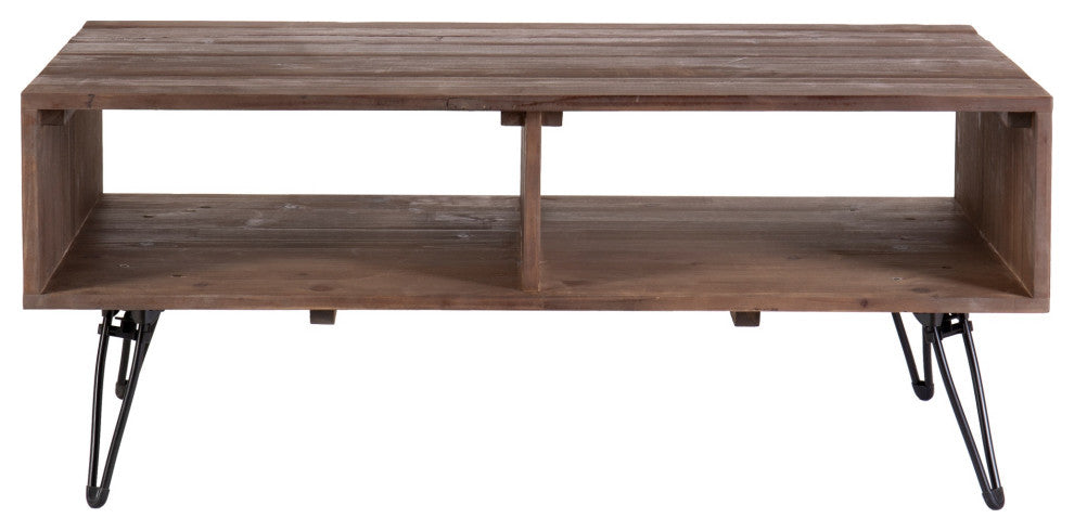 42" Reclaimed Wood Rectangle Coffee Table With Storage Metal Legs, Natural Brown