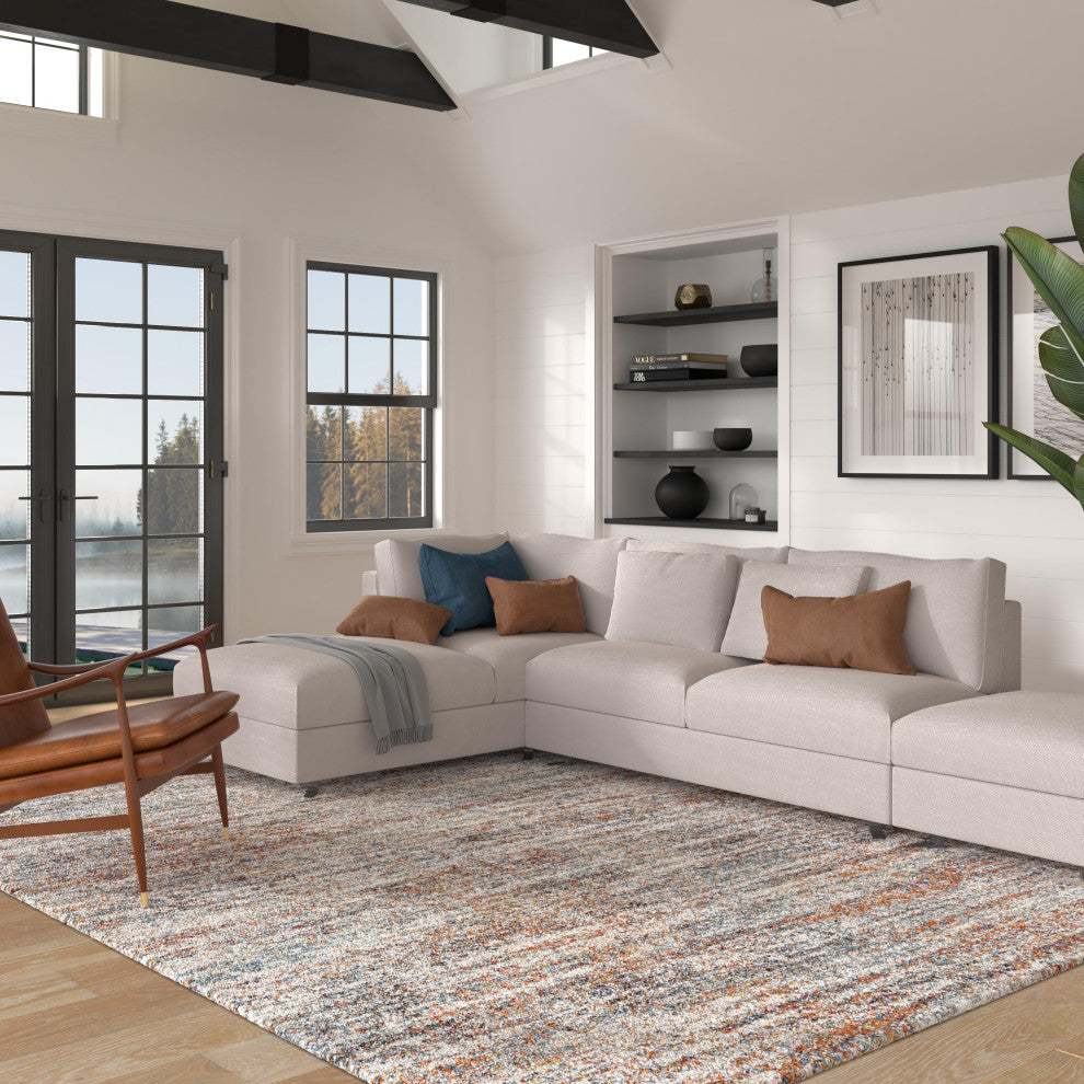 Granada Ezra Ivory, Blue, Orange, and Rust Olefin Shag Area Rug