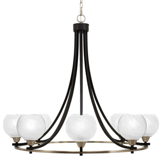 Paramount 8-Light Chandelier, Matte Black & Brushed Nickel, 5.75" White Marble