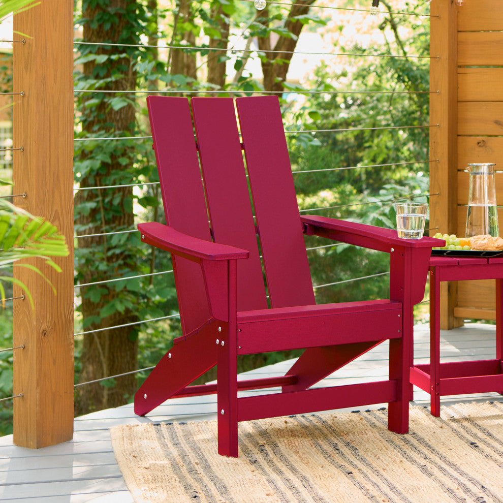 Shoreside Modern Outdoor Patio Adirondack Chair, Red