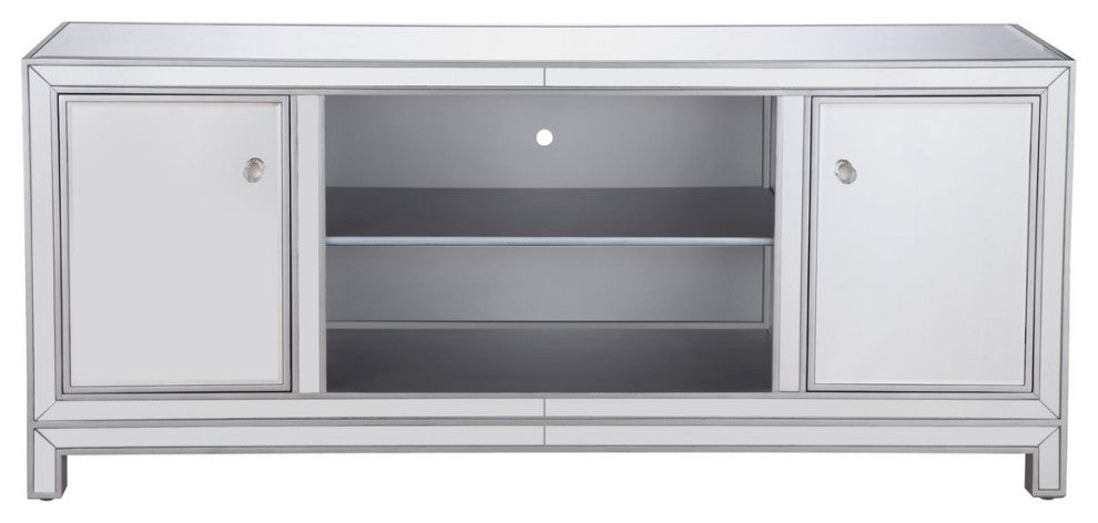 Elegant Decor Modern 60" Mirrored TV Stand in Distressed Antique Silver