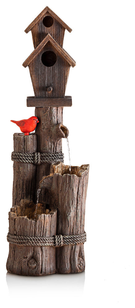35" Tall Outdoor 3-Tier Birdhouse Water Fountain Yard Art Decor