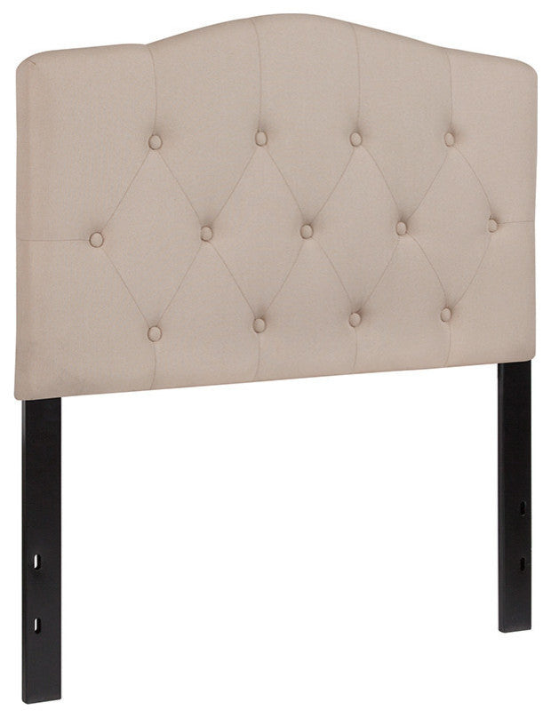 Cambridge Tufted Upholstered Twin Size Headboard in Beige Fabric
