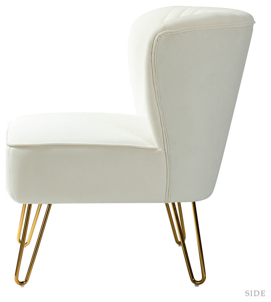 Tufted Side Chair With Golden Base, Ivory