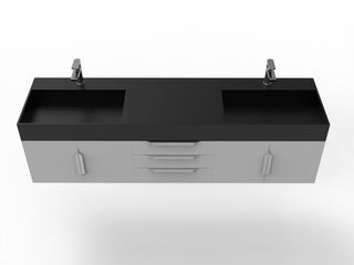 CastelloUSA Amazon 72" Wall Mounted Vanity Set, Gray, Black Top, Brushed Nickel
