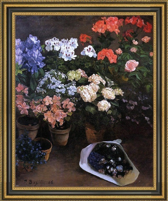 Jean Frederic Bazille Study of Flowers Framed Premium Canvas Print, 16"x20"