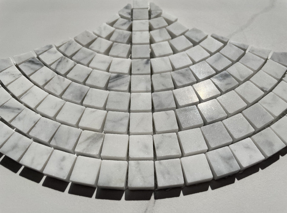 Carrara Marble European Fan Mini Tile Fish Scale Scallop Mosaic Polish, 1 sheet