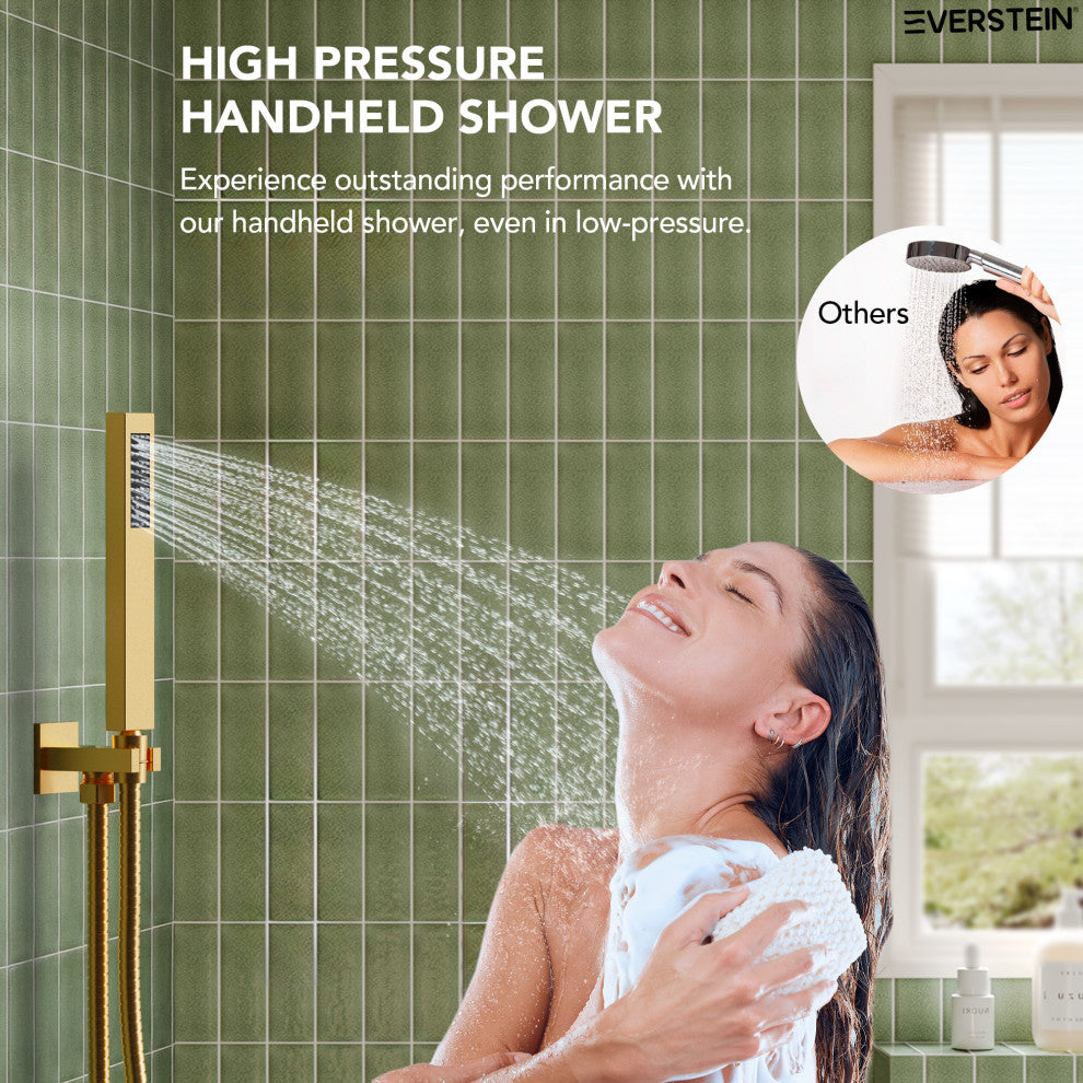 LED Temperature Digital Display Shower System With Body Jets, Brushed Gold, 12 Inches