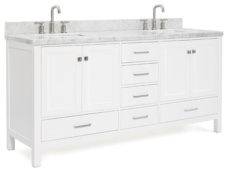 ARIEL Cambridge 73" Double Rectangle Sink Bathroom Vanity White With Marble Top