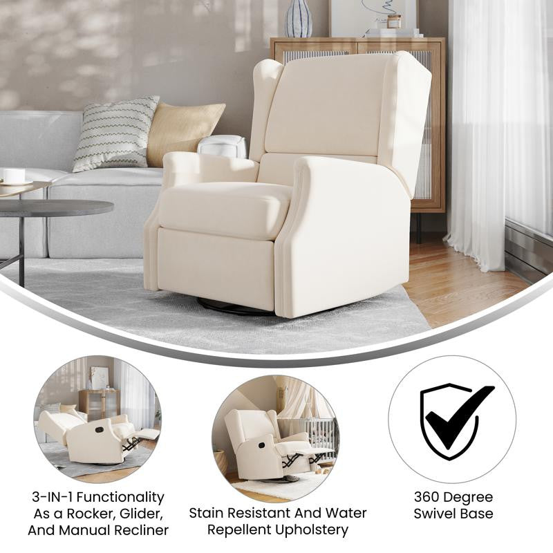 Omma Swivel Wingback Recliner Glider Rocker Recliner, Cream
