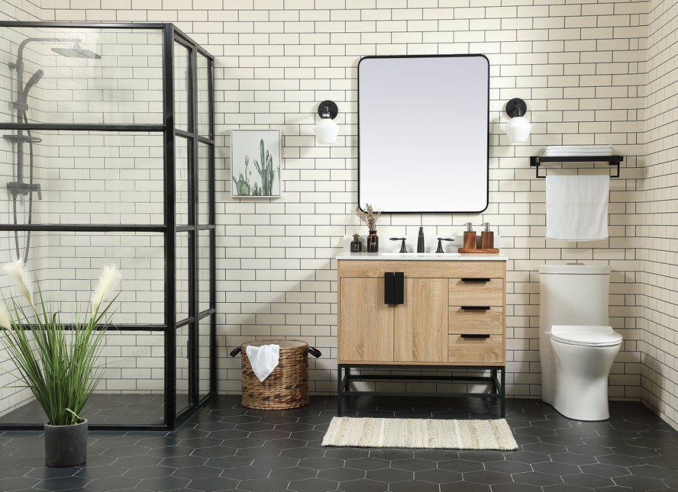 Home Living 22" Modern Mango Wood-Light Bathroom Vanity