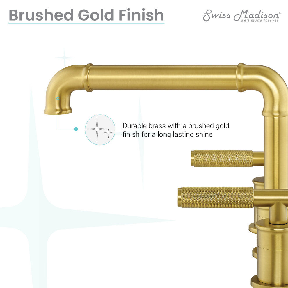 Avallon 8" Widespread, Sleek Handle, Bathroom Faucet, Brushed Gold