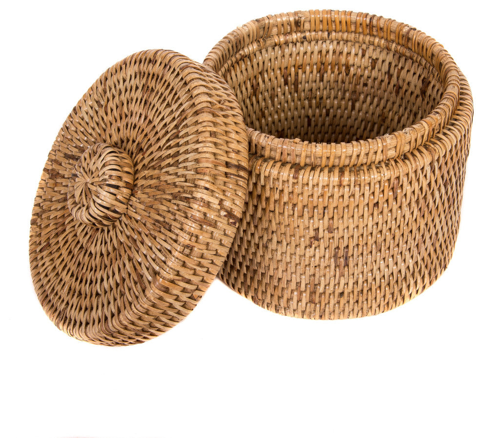 Artifacts Rattan Round Single Tissue Roll Box, Honey Brown