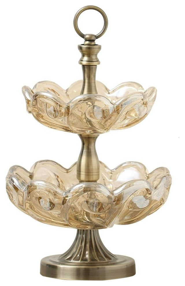 Matashi 2-Tiered Vintage High Quality Champagne Colored Glass Candy Dish