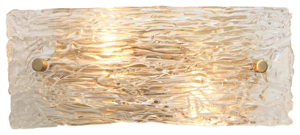 Swan Curved Glass Sconce, Small, Clear Textured Glass and Antique Brass Metal