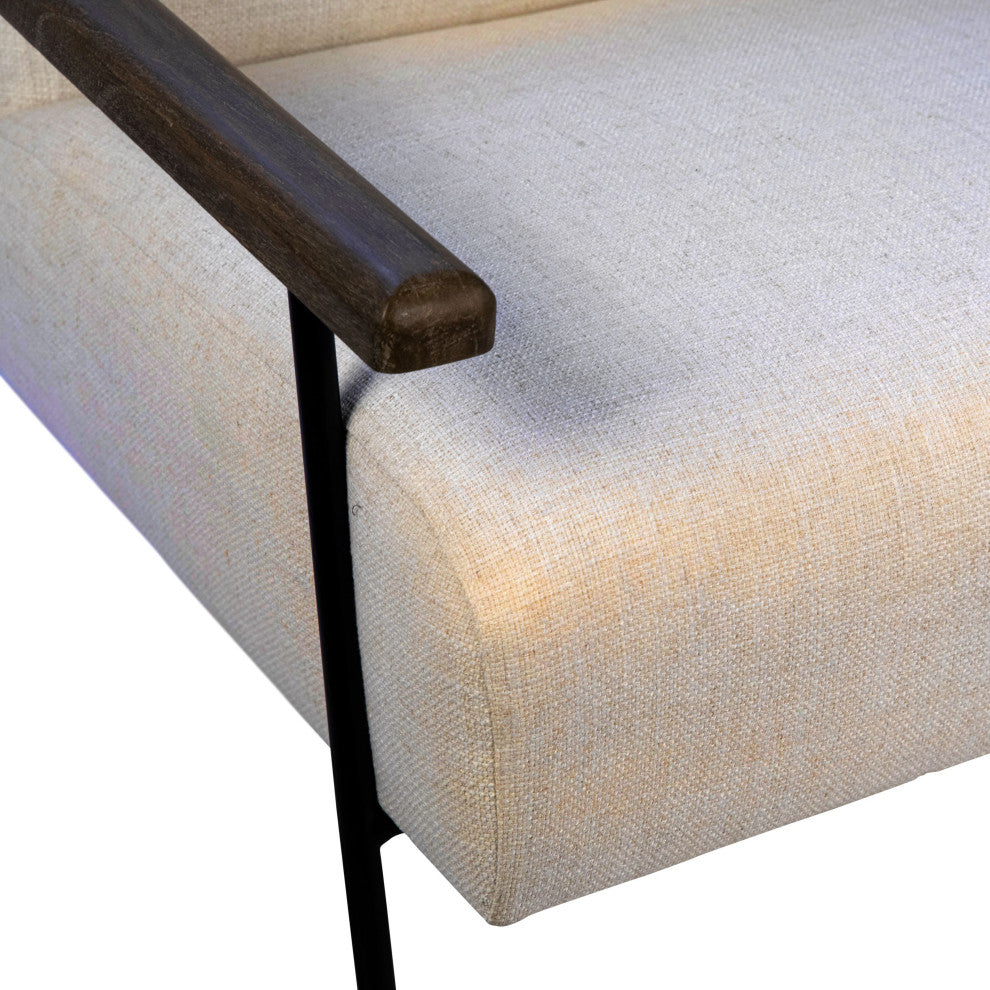 Owen Cotton Upholstered Modern Occasional Chair, Natural Mindi Wood and Cream