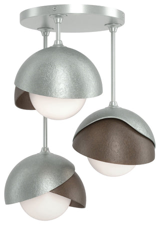 Brooklyn 3-Light Double Shade Semi-Flush, Vintage Platinum, Bronze, Opal Glass