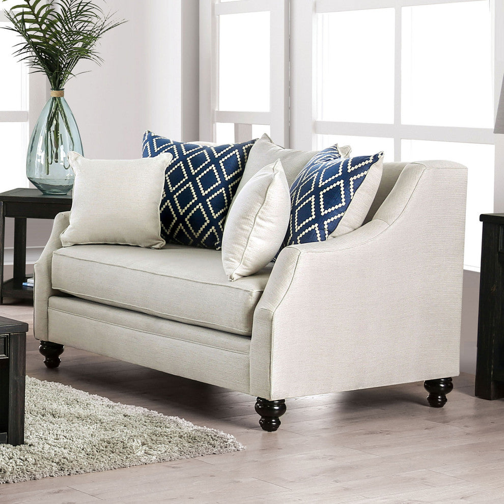 Burlap Weave Love Seat with Single Cushion Seat Design, Ivory