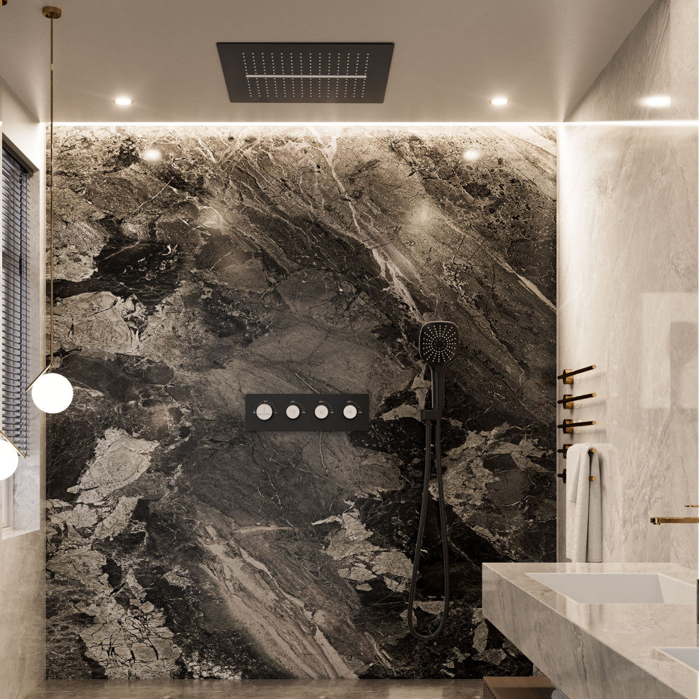 Multifunctional concealed large overhead spray luxury shower system, Matte Black