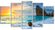 "Vibrant Morning Sea With Yellow Sun" Seashore Wall Art, 5 Panels, 60"x32"