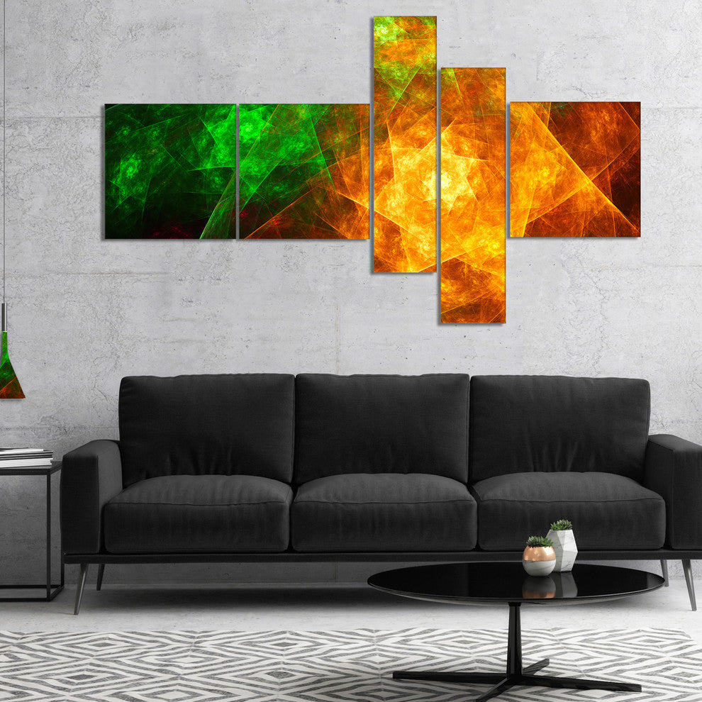 Yellow Rotating Polyhedron, Abstract Canvas Art Print, 60"x32", 5 panels