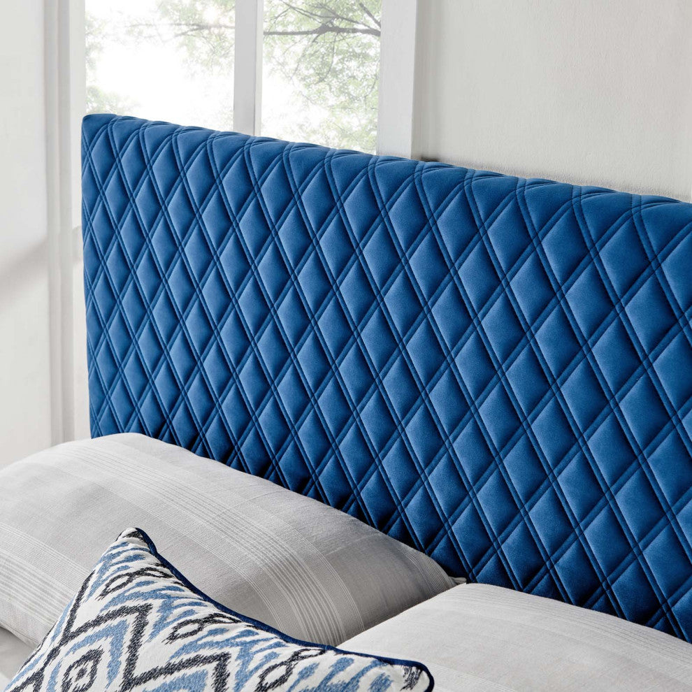 Headboard, Full Queen Size, Velvet, Blue Navy, Modern Contemporary, Bedroom