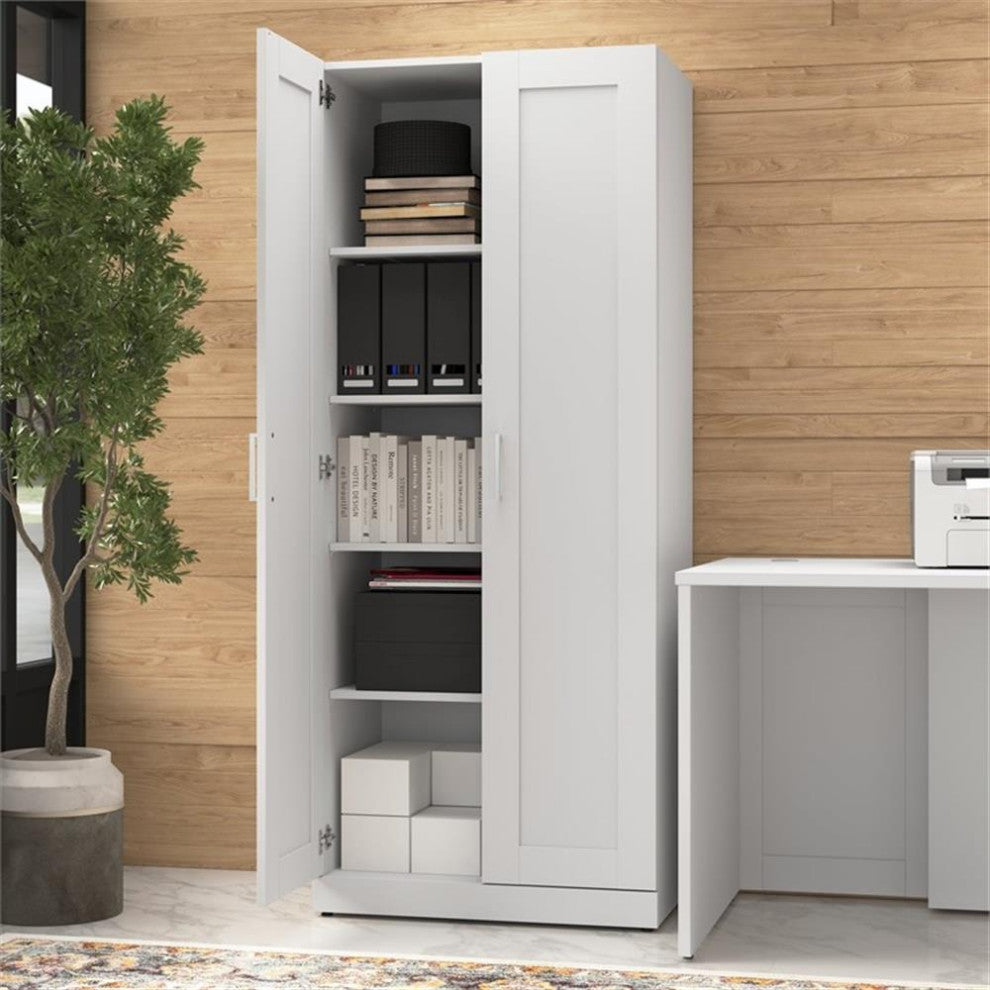 Hampton Heights 30W Tall Storage Cabinet with Doors in White - Engineered Wood