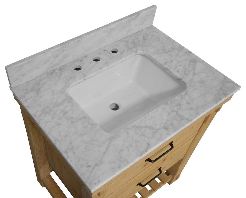 Birmingham Bathroom Vanity, Drift Wood, 36", Carrara Marble, Single Sink