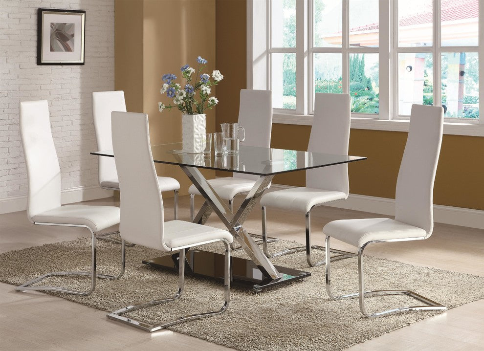 White Faux Leather Dining Chairs With Chrome Legs, Set of 4