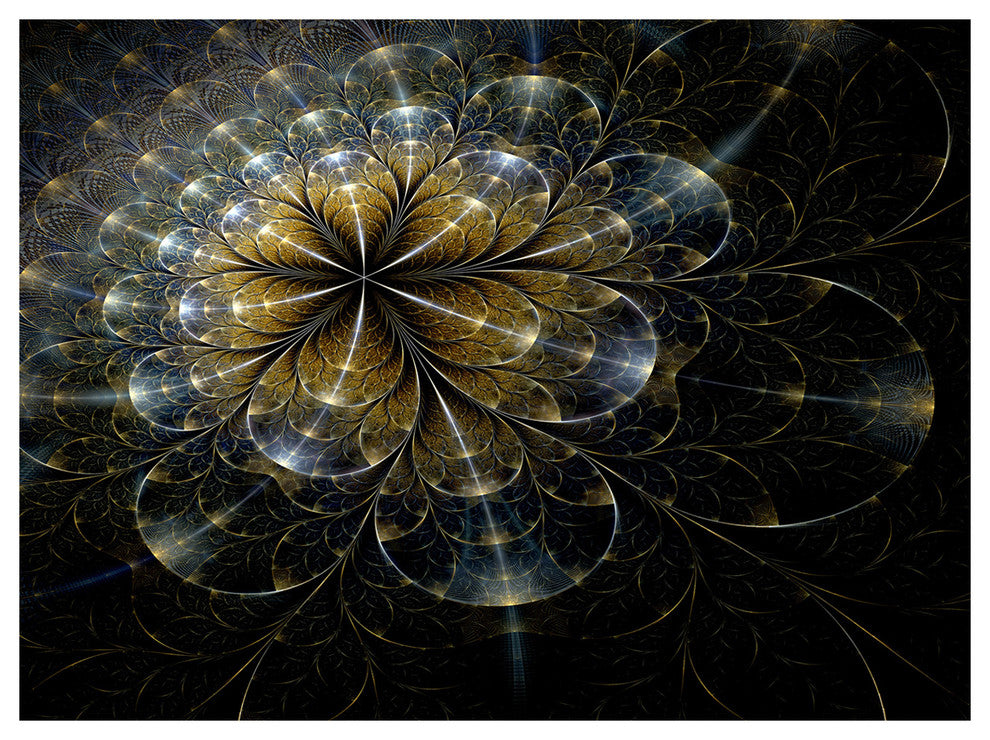 Large Mystic Golden Fractal Flower, Floral Canvas Art Print, 40"x30"