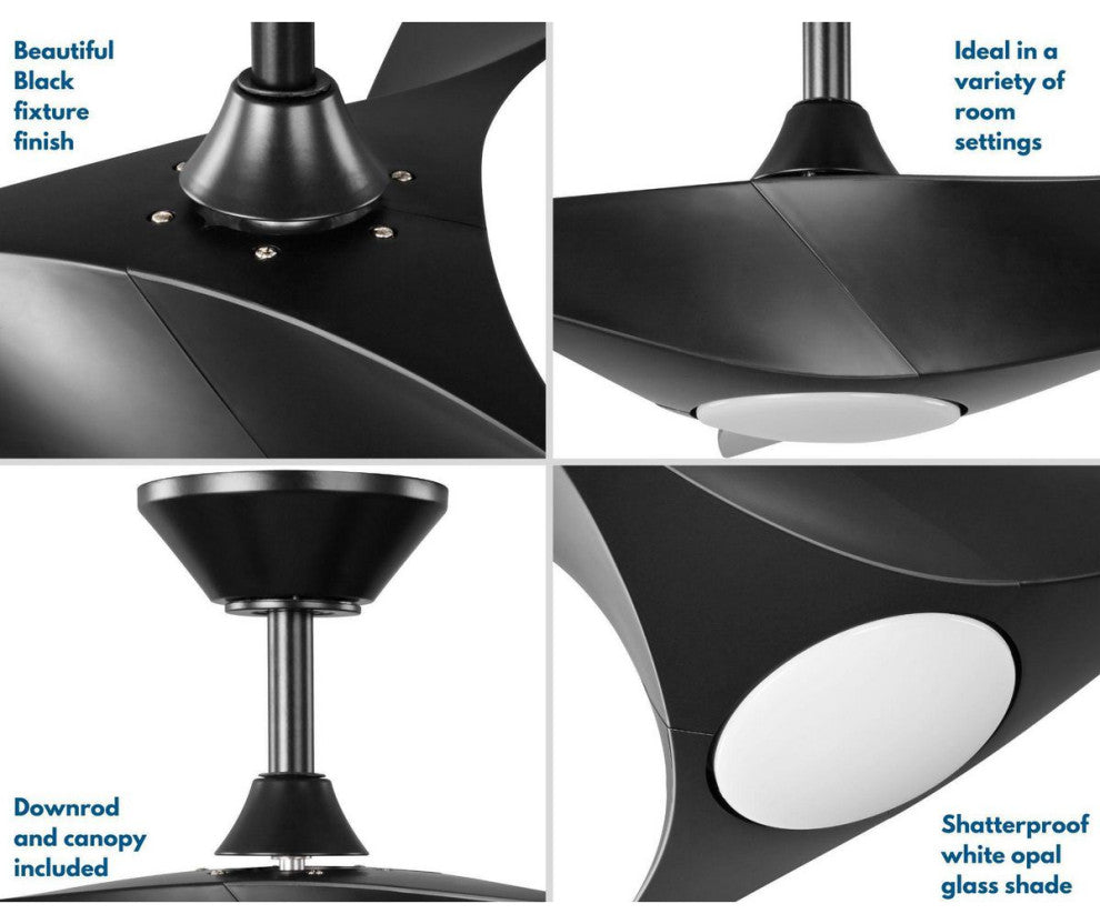 Ryne 52" 3-Blade Matte Black LED Transitional Indoor/Outdoor DC Ceiling Fan