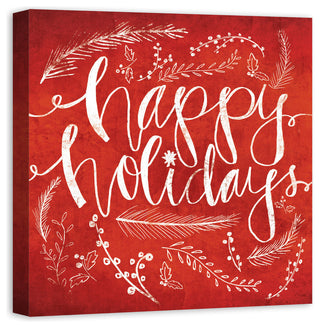 Red Happy Holidays Canvas Wall Art, 24"x24"