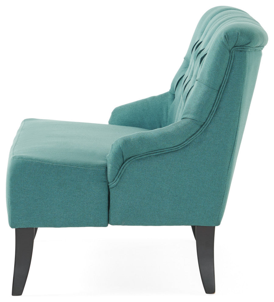 GDF Studio Nicoletta Tufted Fabric Settee Loveseat, Dark Teal