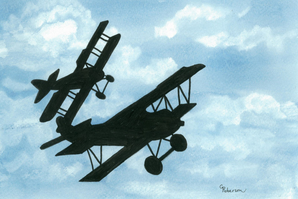 "Biplanes in a Summer Sky" Painting Print on Wrapped Canvas, 30"x20"