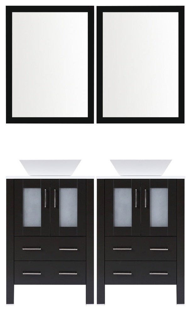 Modern Bathroom Vanity Set With Mirror and Sink, Espresso, 60"