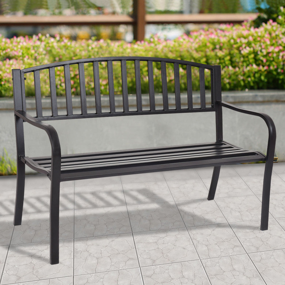 Costway 50'' Patio Garden Bench Outdoor Furniture Steel Slats Porch Chair Seat
