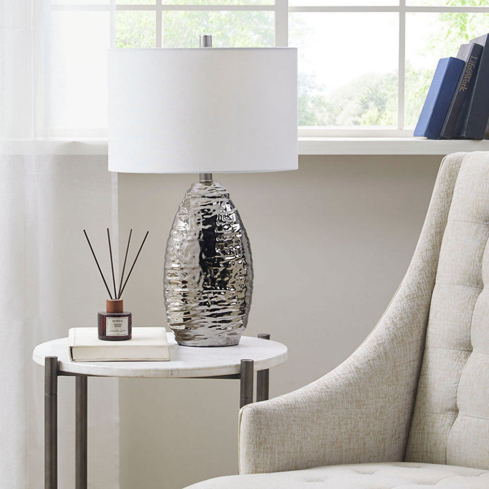Hampton Hill Livy Ceramic Textured Silver Base Table Lamp