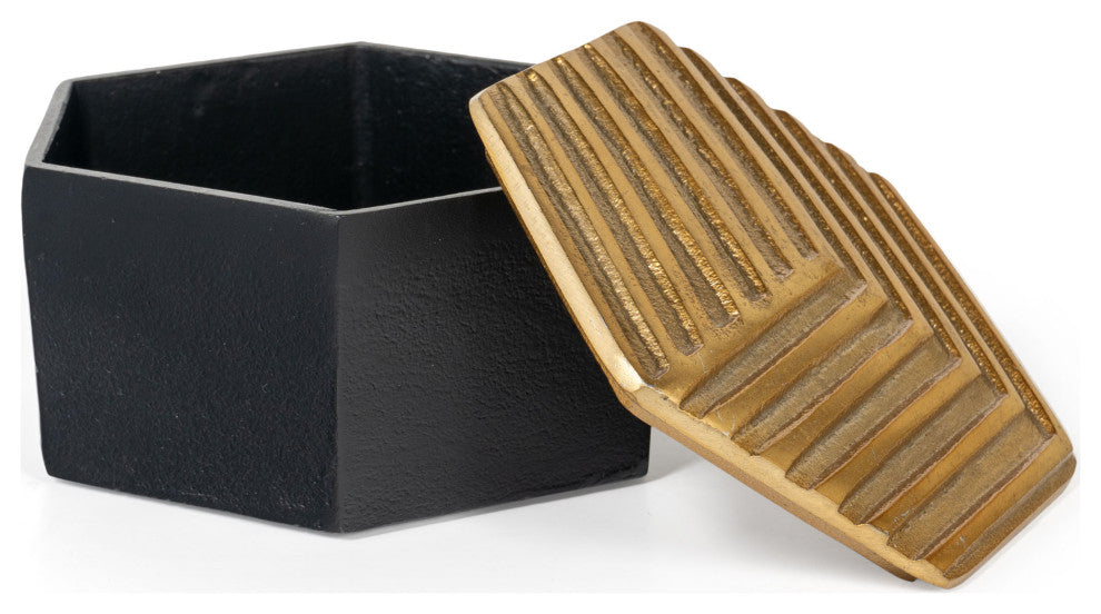 Mahira Decorative Gold and Black Metal Box, Large