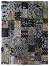 Gray Haze Quilted Boho Kantha Throw Blanket, 50" x 70"