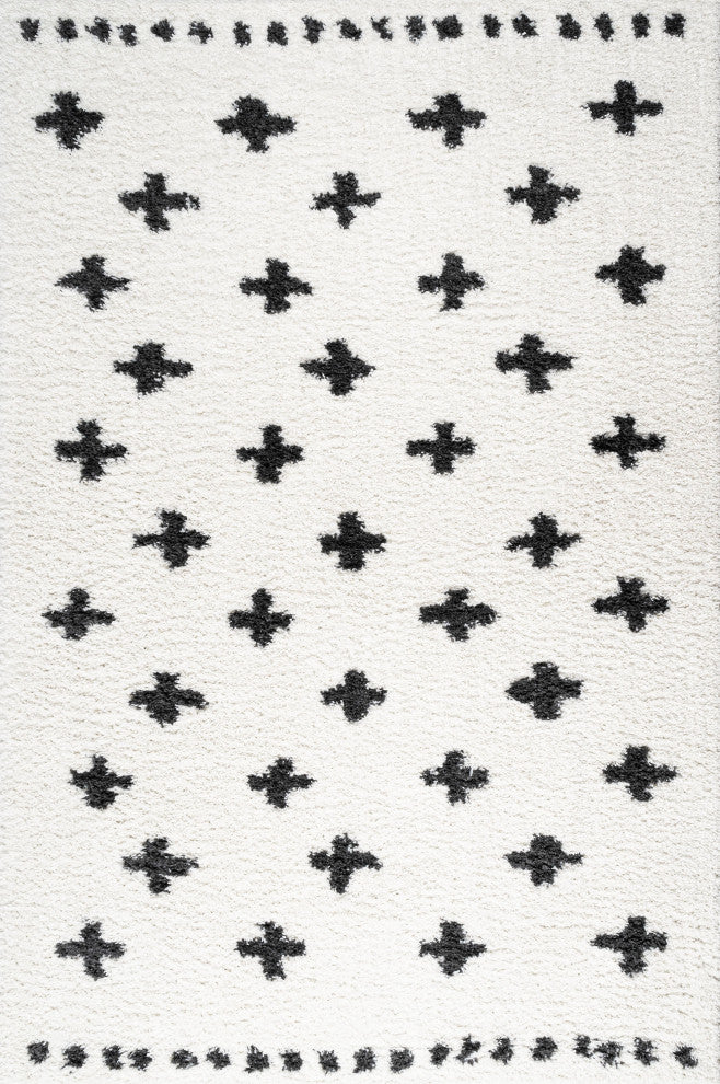 Cristo Berber Geometric Shag Rug, White/Black, 5'x8'