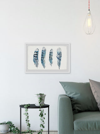 "Blue Striped Feathers II" Framed Painting Print, 30"x20"