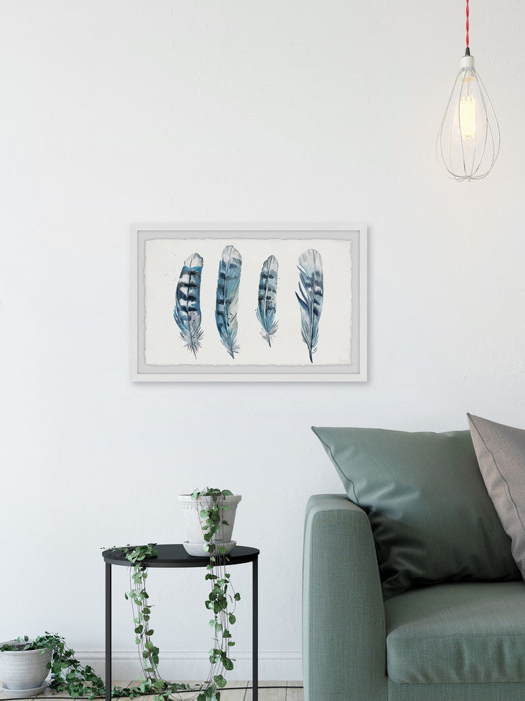"Blue Striped Feathers II" Framed Painting Print, 30"x20"