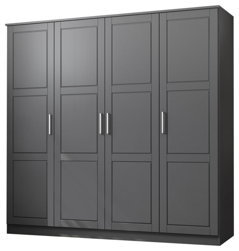 100% Solid Wood Cosmo 4-Door Wardrobe/Armoire/Closet, Gray