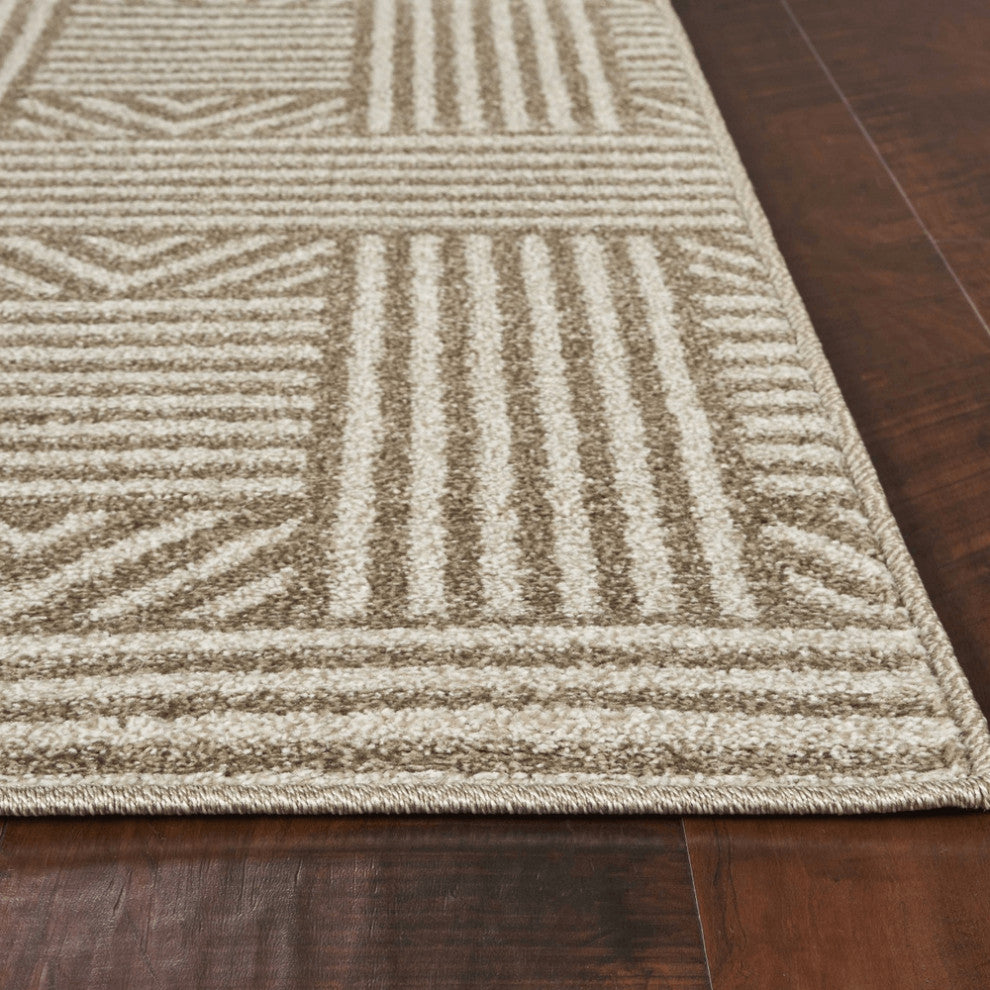 5' X 8' Beige Geometric Lines Uv Treated Area Rug