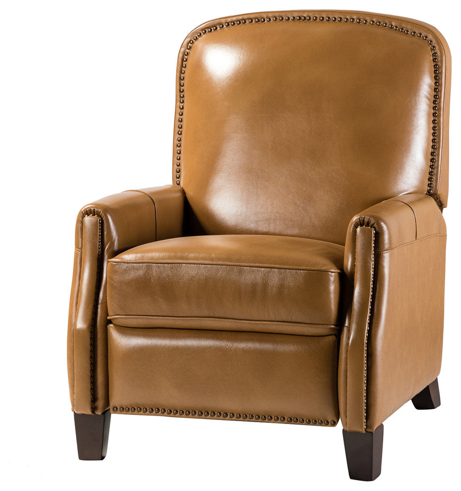 Genuine Leather Cigar Recliner With Nail Head Trim, Camel
